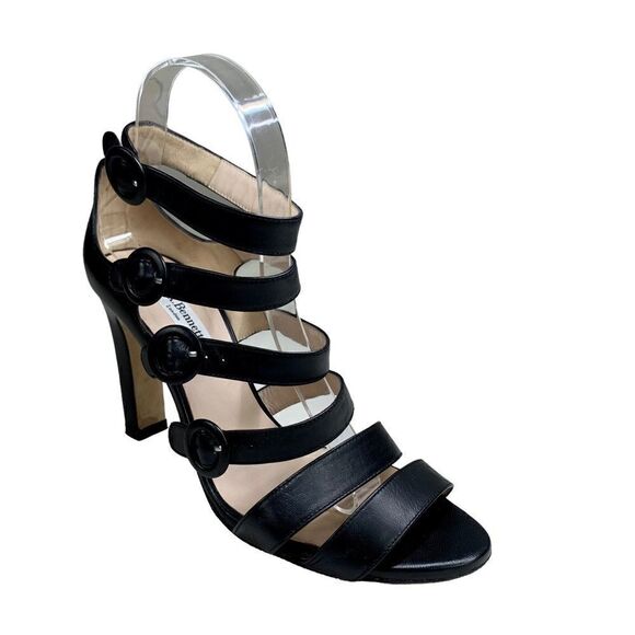 🔵L.K. Bennett Black Multi-Strap Leather Heels Sandals Strappy 38.5 - Picture 2 of 9